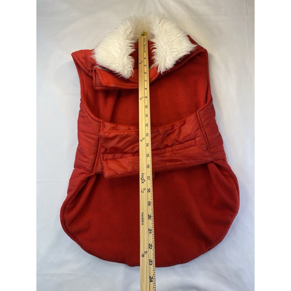Red/White Fleece Dog Coat/Jacket Faux Fur Collar Santa Christmas Warm Size L - Picture 7 of 7